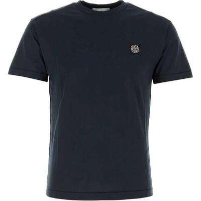 FW24 Coton Couleur Unie Badge Col Ras du Cou Manches Courtes T-Shirt Homme Hauts Bleu 811524113-A0020