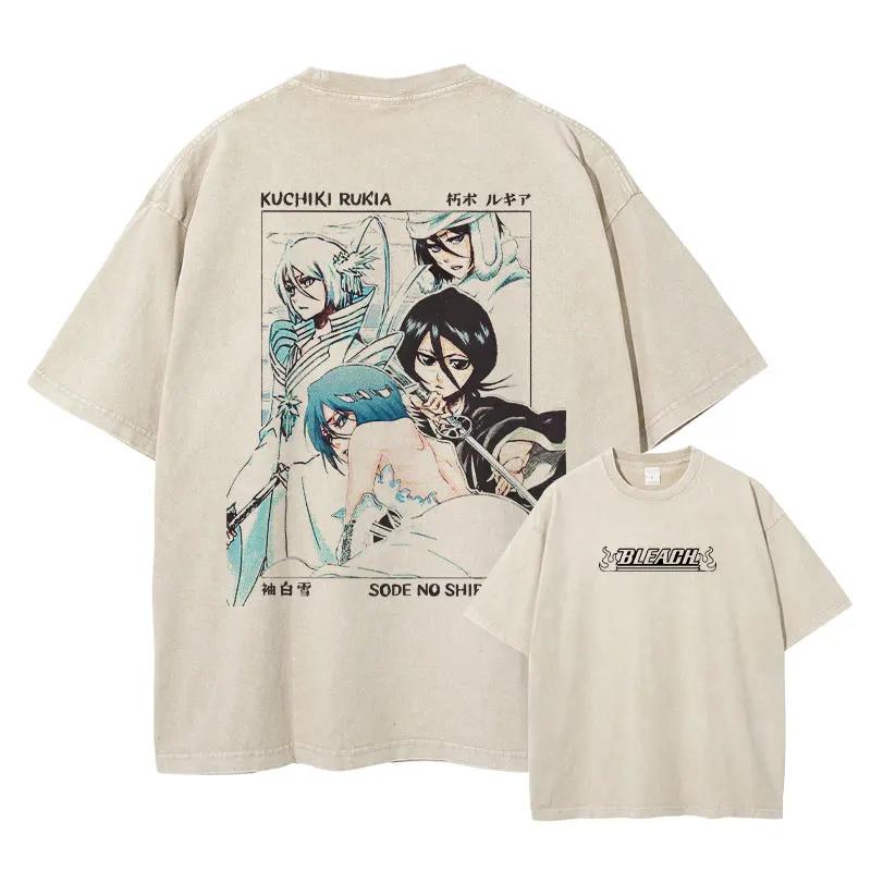 Grimmjow Aizen Ichigo Μπλουζάκι Anime Vintage Πλυμένα T Shirts Streetwear Rukia Kenpachi Manga Φαρδιά Y2k Κοντομάνικα Μπλουζάκια