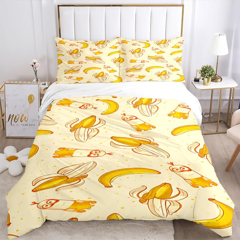 Banana Owl Print 3Pcs Bedding Setduvet Cover With 2 Bedropillowcase Home Birthday Gift