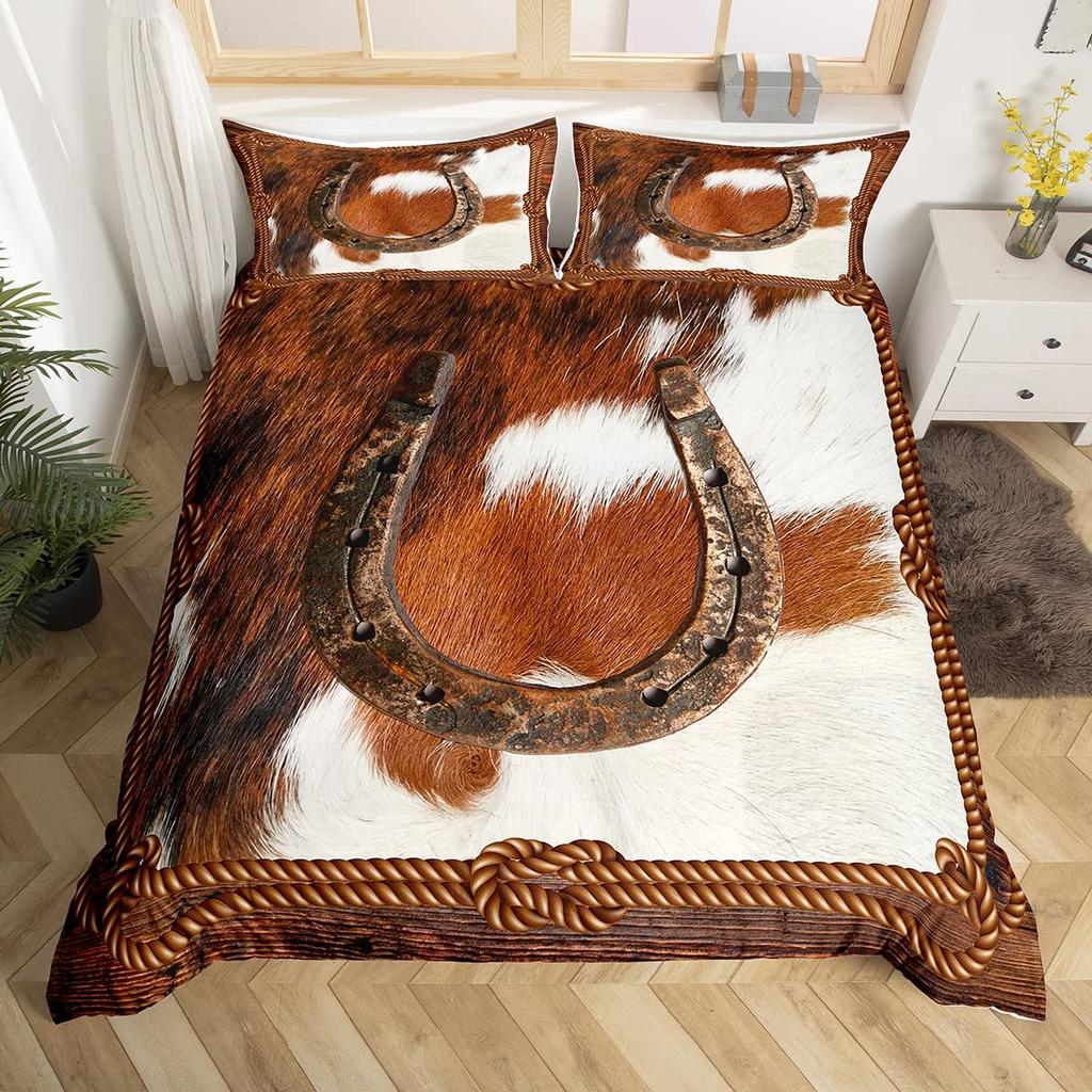 Cow Print Duvet Cover Set Full Size Abstract Cowhide Print Comforter Cover Black White Animal Print Bedding Set 3pcs for Boys