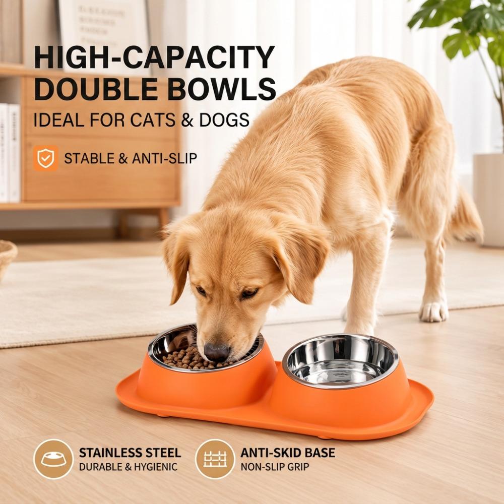 Set di 2 Ciotole per Animali Domestici Inclinabili a 15° in Acciaio Inossidabile Antivibrazione Alimentatore Acqua Cibo per Gatti e Cani Piccoli Blu Verde Arancione Giallo