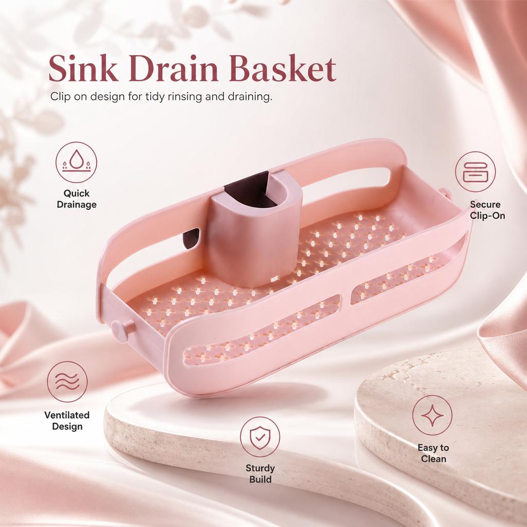 Kitchen Sink Shelf Rack Over The Counter For Storage Draining Basket No Installation Required Food Grade PP Material