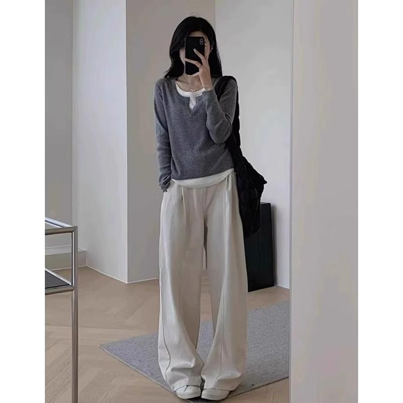 Fake Two Pieces Splicing Long-sleeved T-shirt Slim Bottoming Shirt