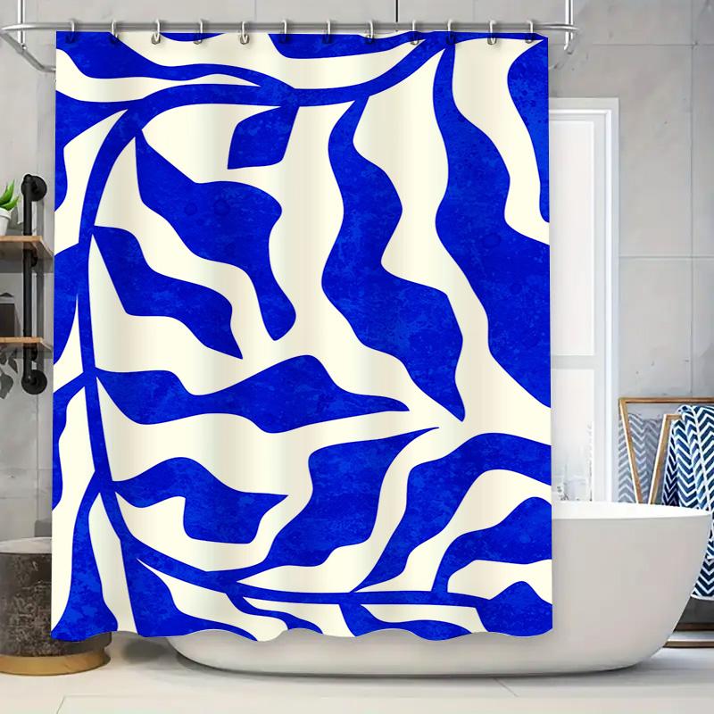 

Stylish Blue White Pattern Shower Curtain For Bathroom Decor Waterproof Fabric Hanging Rings Set Size 72X84\ W60H190(CM)-1 Pcs