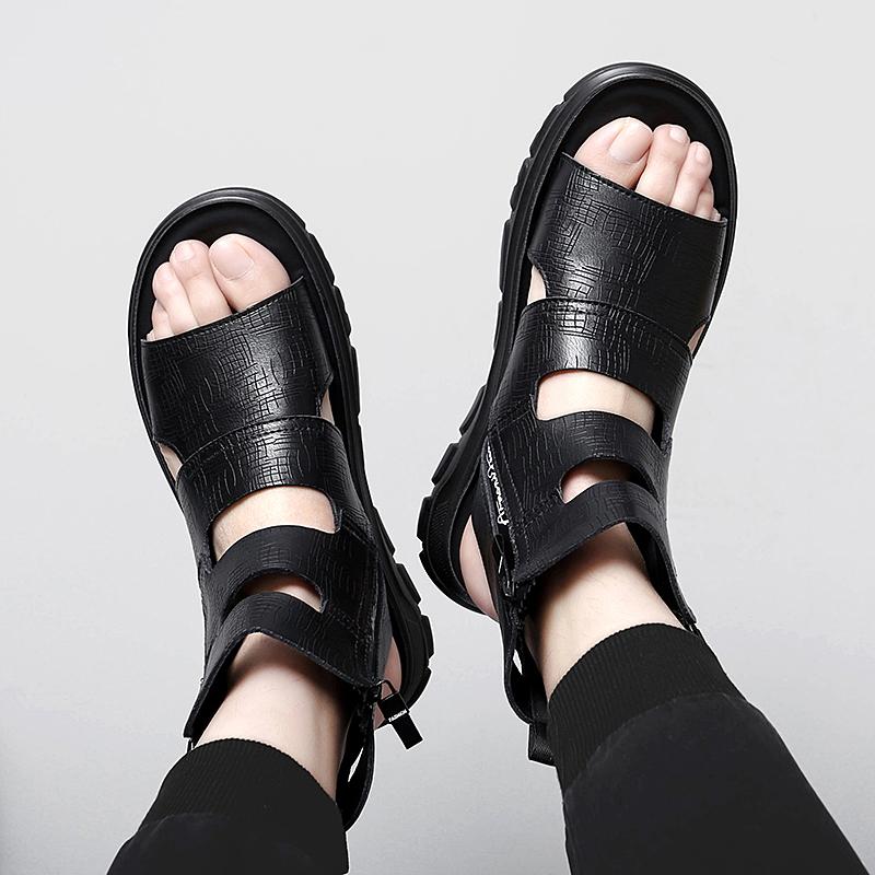 Zipper Men's Beach Sandals High-top Gladiator Men Shoes Summer Male Casual Shoes Comfort Non-slip Outsole Genuine Leather 7