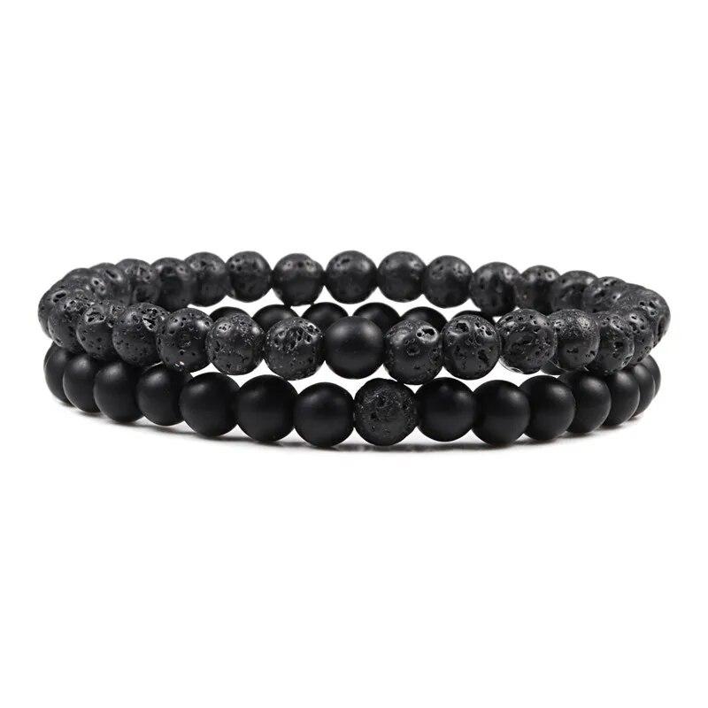 Sett Armbånd Par Avstand Svart Hvit Naturlig Lavastein Tiger Eye Beaded Yoga Armbånd for Menn Kvinner Elastisk tau Smykker