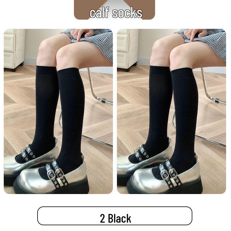 Women's White & Black Japanese Thigh High Silk Stockings - Spring/Summer Velvet Over-the-Knee Socks