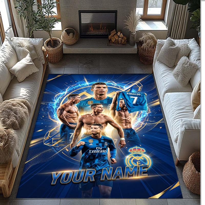 Cristiano Ronaldo Printed Crystal Velvet Rug Non‑Slip Crystal Velvet Carpet For Sofa Bedroom Indoor Home Decoration