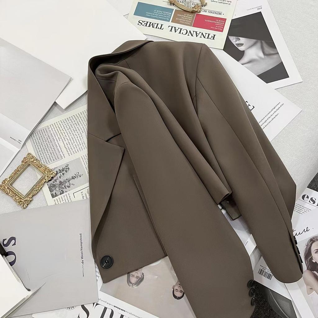 Fashionable and Simple Women's Solid Color Short Suit Coat with Long Sleeves