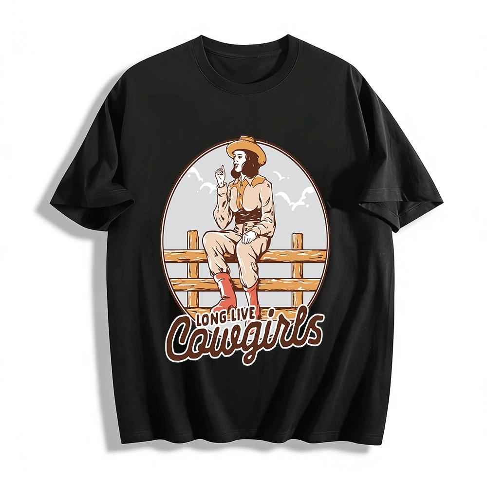 LONG LIVE COWGIRLS Retro Western Cowgirl Print Top Pure cotton T-shirt XXS