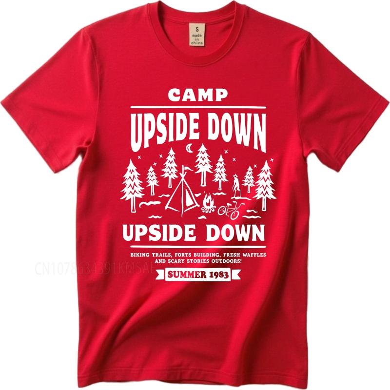 Graphic summer For her tshirt Camp Upside Down Forest Campfire Adventure Summer 1983 Short Sleeve Comfortable Oneck Tee shirt
