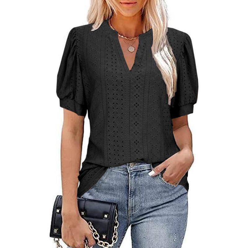 

JPNTKY Women s Fashion Casual Solid Color Print Short Sleeve V Neck Blouses & Shirts Unique design XXXXXL чорний