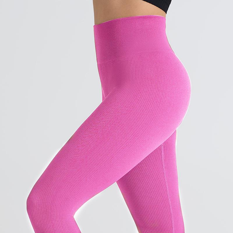 Seamless High-Waisted European & American Yoga Leggings and Fitness Pants Set Medium
