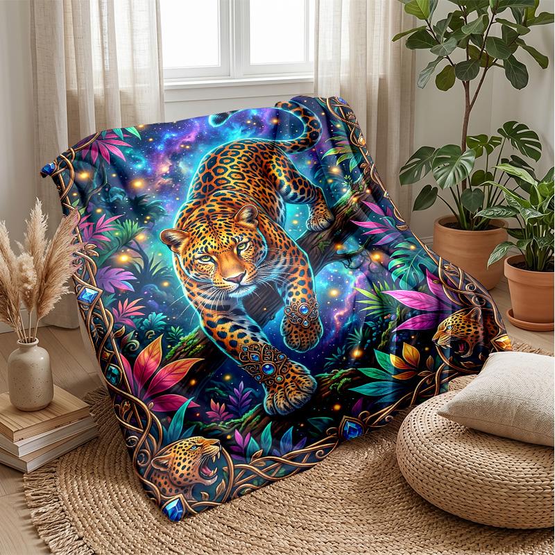 Jungle Leopard Elegance 1 Theme Blanket Lightweight Warm Flannel Blanket Decorative Throw Blanket for Home Decoration