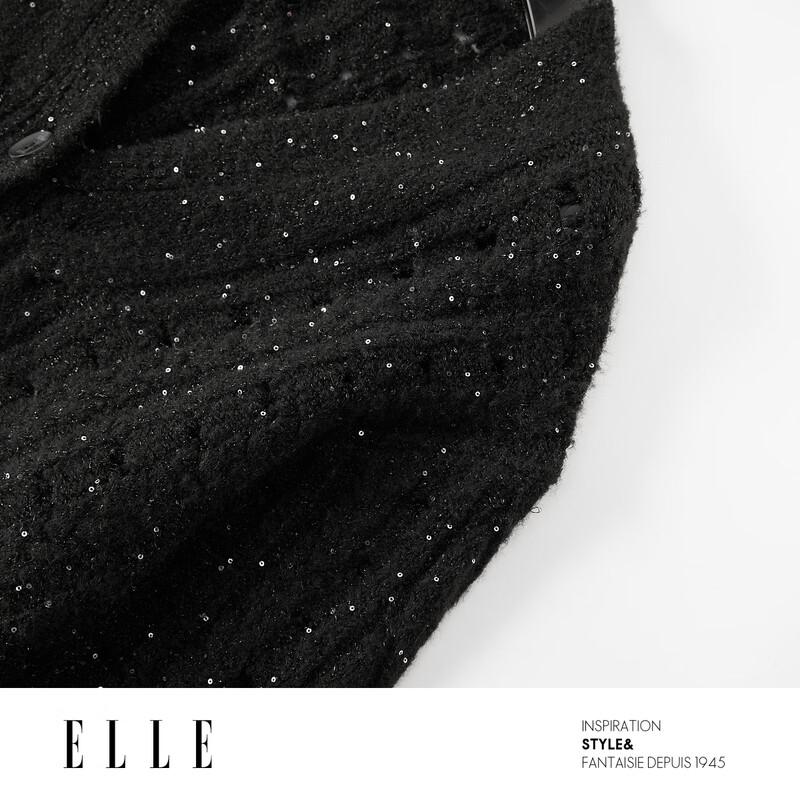 ELLE Women's Sequin V-Neck Merino Wool Cardigan