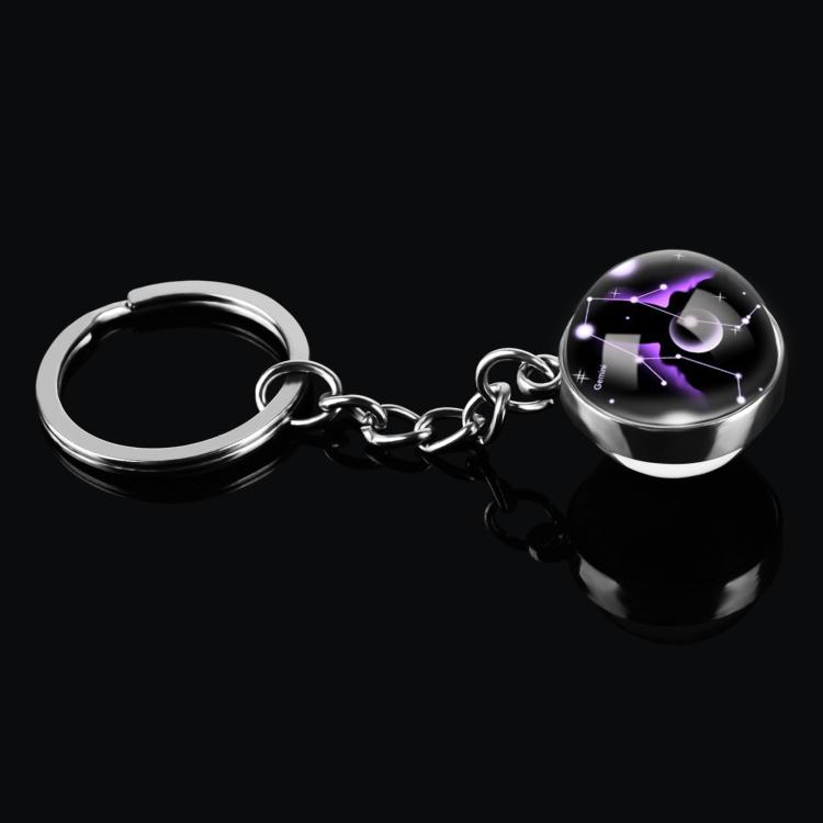 Double Side Glass Ball 12 Zodiac Signs Keychain Metal Key Chain Holder Couples Keychain Gifts Constellation Jewelry Accessories
