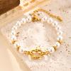 Fashion Personality Stainless Steel Rivet Oval Imitation Pearl Bracelet Gold Ladies Accessories 2399