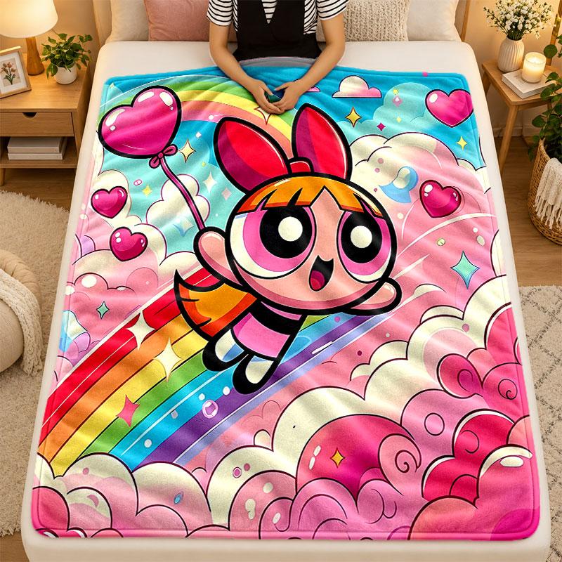 Flannel BlanketThe Powerpuff Girls Warm Soft Throw Blanket for Indoor Sofa Bed Living Room Use