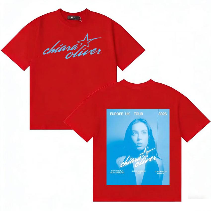 Singer Chiara Oliver 2026 Double Sided Print Trendy TShirt Unisex HipHop TShirts Y2K Casual Cotton Cozy Short Sleeve TShirt S