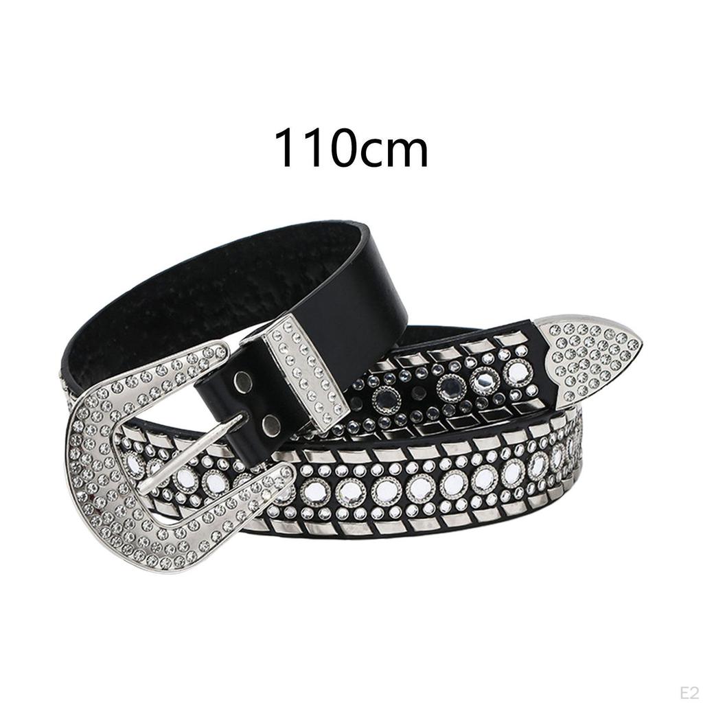 Rhinestone Waist Belt for Women Western Cowgirl Thin Metal Tooth Buckle PU Leather