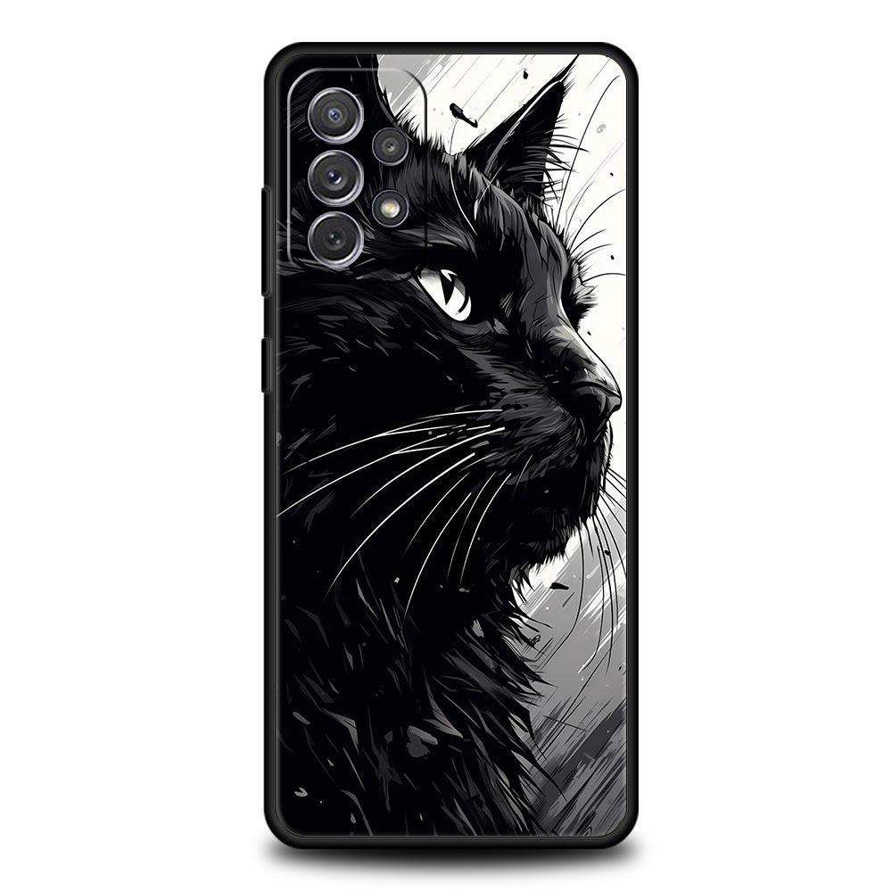 Black Cat Phone Case for Samsung A51 A71 A21S A12 A11 A15 A25 A31 A41 A23 A33 A53 A73 A03S A05S A13 5G A35 A55 Cover