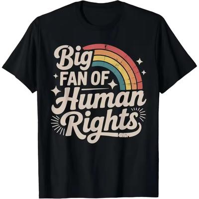 Wielki Fan Praw Człowieka - Retro T-shirt z Tęczowym Wzorem dla Mężczyzn Kobiet T-shirty