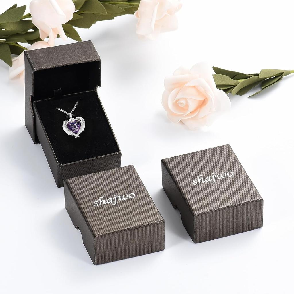 shajwo Cremation Jewelry Angel Wing Heart Urn Ashes Necklace for Women Men Birthstone Loved One Memorial Pendant