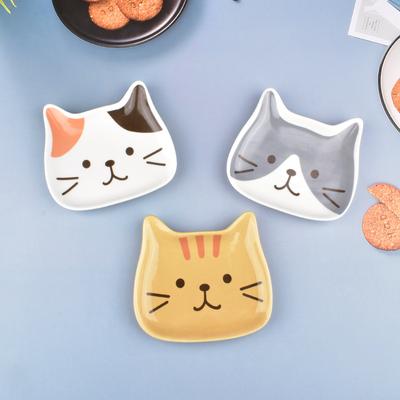 Assiette en céramique japonaise pour chat de dessin animé, 6 pouces, assiette à collation en forme de visage de chat mignon, plat à gâteau pour petit-déjeuner pour enfants, vaisselle de cuisine pour la maison