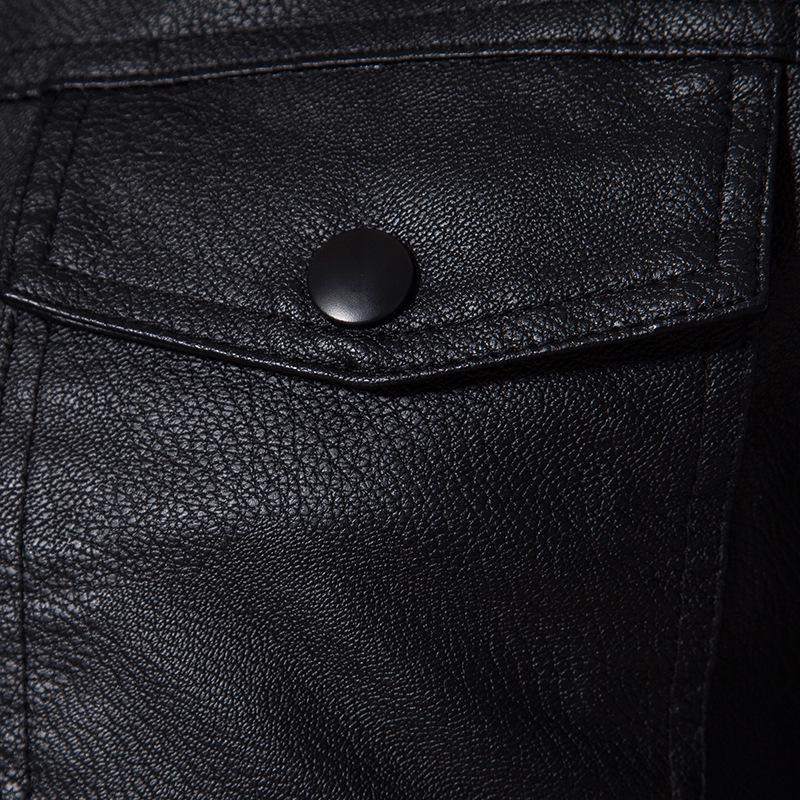 2023 Men's Lapel PU Leather Jacket - Thickened Velvet for Light Business Casual Autumn/Winter Wear