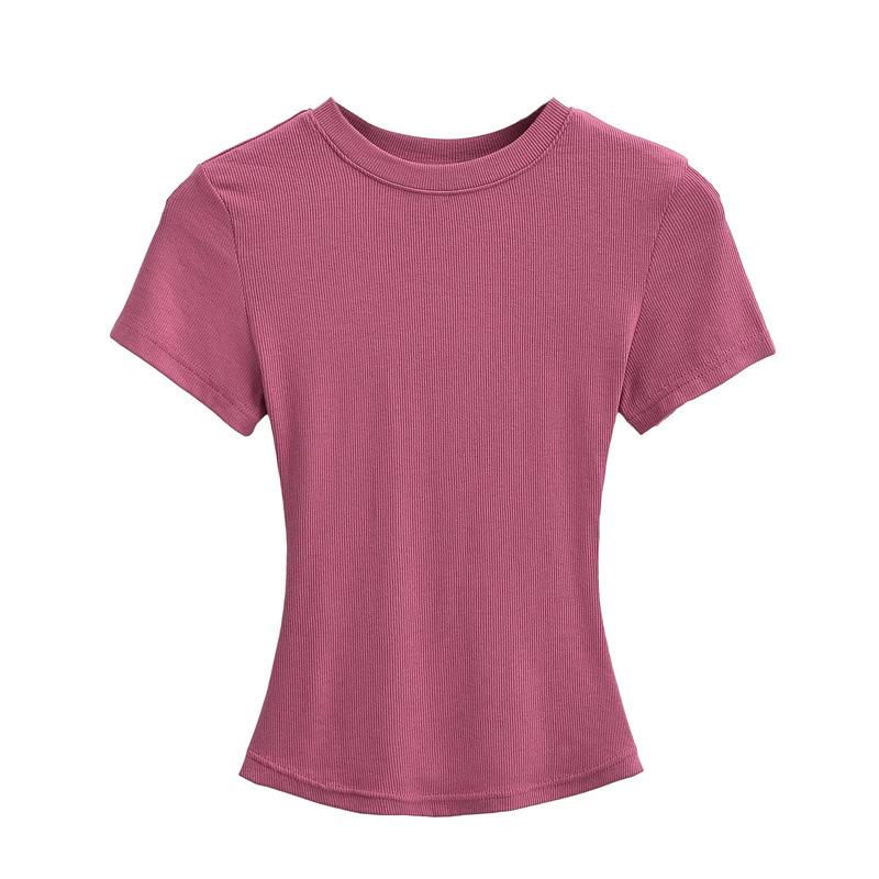 Pure Desire Women's Spicy Girl Round Neck Ribbed Summer T-Shirt