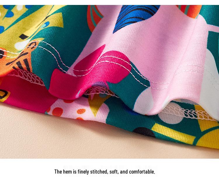 Summer 2025 European & American Style Girls' Princess Cartoon Tropical Short-Sleeve Dress