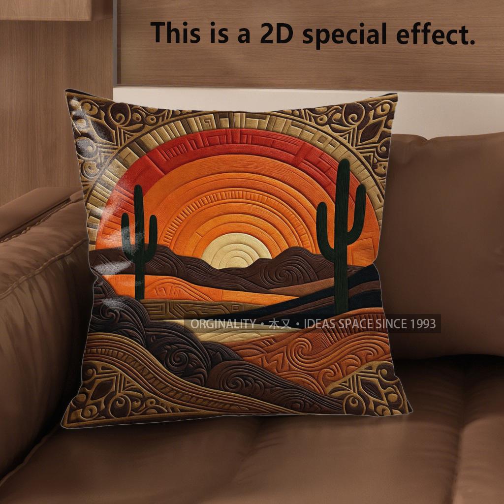2D Bohemian Desert Sunset Throw Pillow Covers Pattern Cushion Cover Suitable For Sofa Bedroom Car Pillow Cover