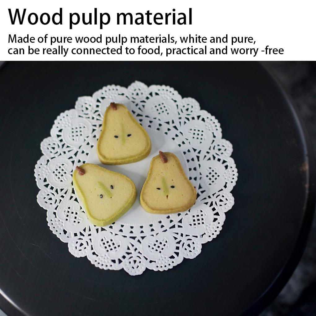 200 Pieces Paper Oil-proof Baking Single-used Hollow-out Oil Papers Cake Pad Accessory for Home Kitchen Bakery Restaurant