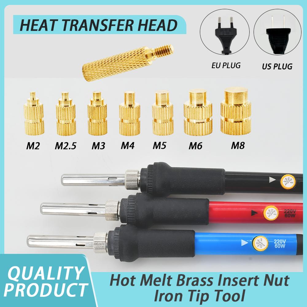 Hot Melt Brass Insert Nut Iron Tip Tool M2 M2.5 M3 M4 M5 M6 M8 Knurled Thread Insertsnut Plastic 3D Printer Soldering Iron Kit