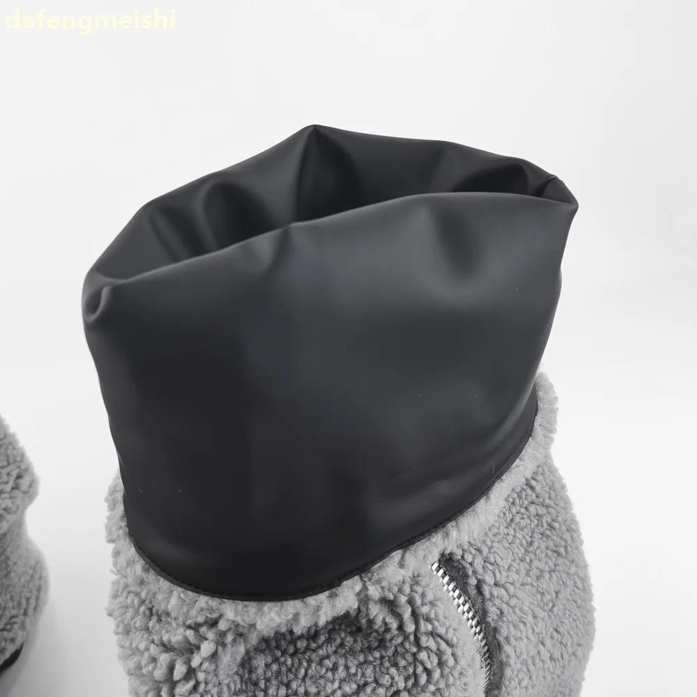 2025 New Winter Snow Boots Gray Fur Zipper Sleeve Shark Boots Platform Heightening Women Mixed Color Knee-High Boots