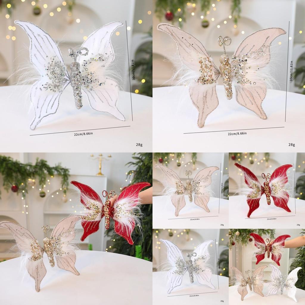 Christmas Decor Butterfly With Plush Fabric For Holiday Scene Decoration