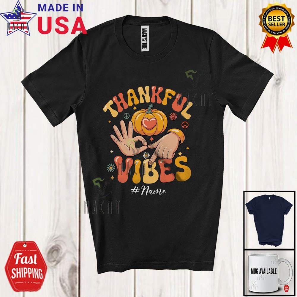 Custom Name Thankful Amazing Thanksgiving Six Seven Teenager Pumpkin T-Shirt