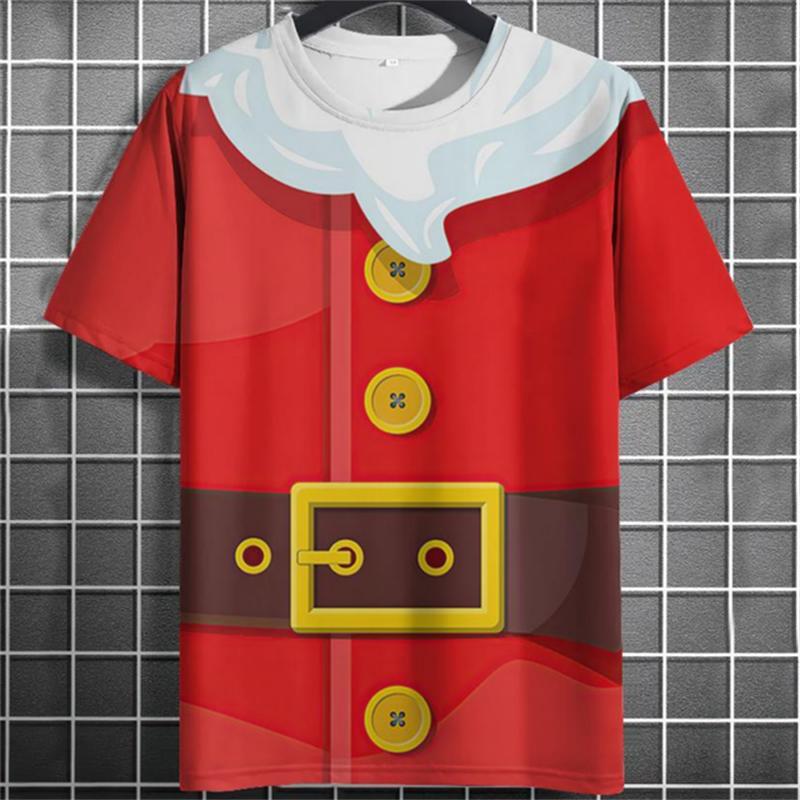 Fashion Christmas Men's T-Shirts Casual Loose Short Sleeve Tops New Year Gift X'mas Clothing Hip Hop Streetwear