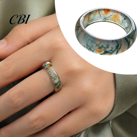 Hypoallergener Fingerring Falscher Natürlicher Moosachat Ring, Falscher Edelstein Statement Heilende Naturinspirierte Schmuckstein für Männer Frauen Band