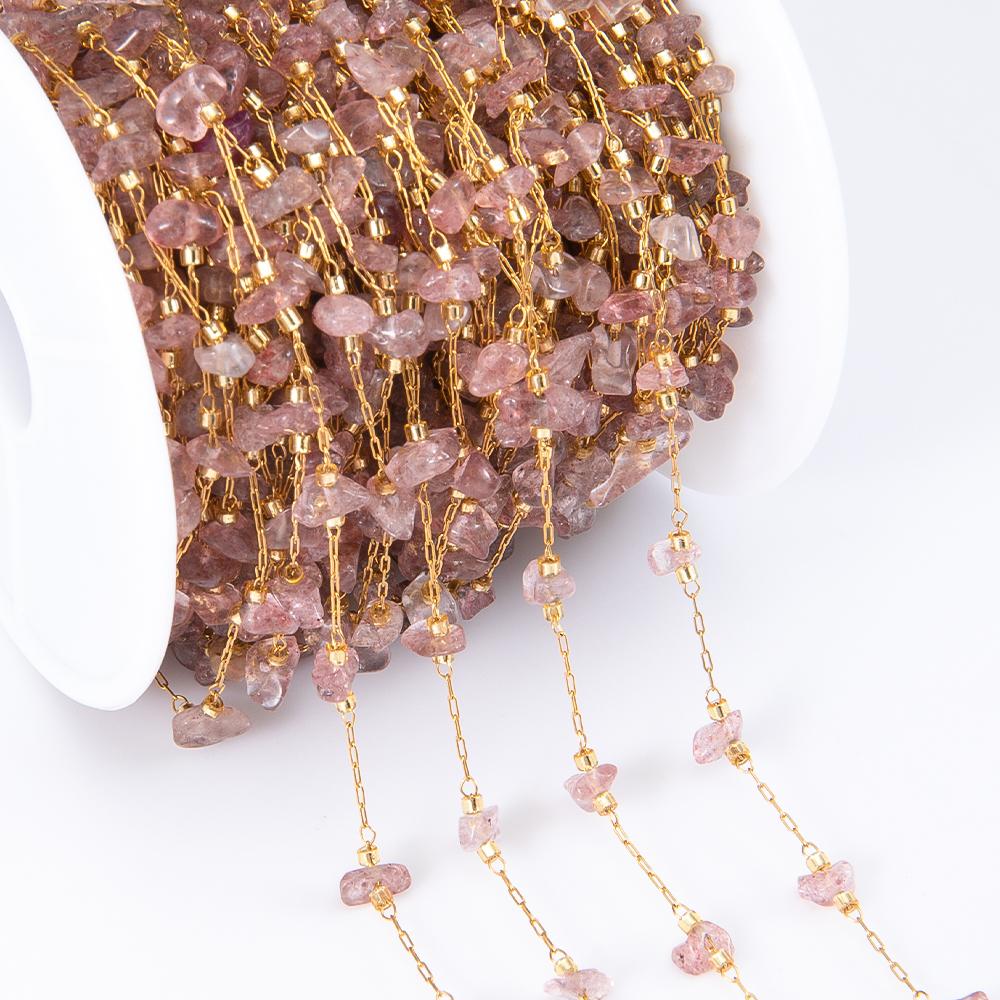 2Meters 1Meter Stainless Steel Pink Stone Chain Natural Irregular Stone Necklace Chain Earring Supplies for Jewelry Making DIY
