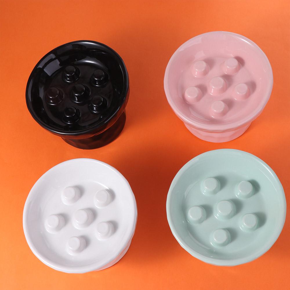 Ceramic Cat Slow Feeder Bowl Slanted Mouth Pet Drinking Eating Feeder for Kitten/Puppy/Bunny