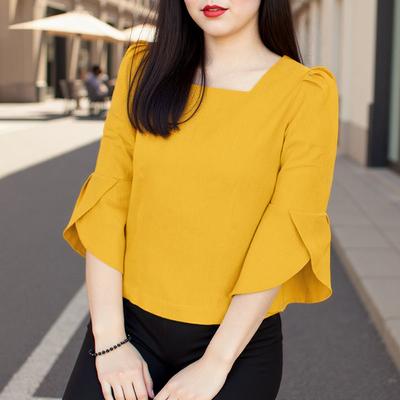 Women Summer Square Neck Puff 3/4 Sleeve Blouses