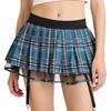 Pleated Plaid Miniskirt with Garters for Women S-XXL: Schoolgirl Cosplay Design with Tulle Lining & Elastic Waistband for Club Dance