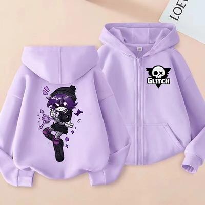 Zipper Hoodie Cartoon Girls Coat Fashion Zip Up Clothes Purple Autumn Jacket Kids Anime Hooded Sweatshirt