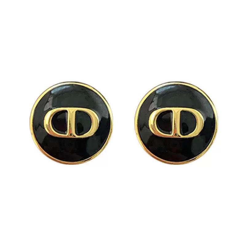 Brincos de Tarraxa Redondos Esmaltados Pretos Retro Seiko Diga D para Mulheres