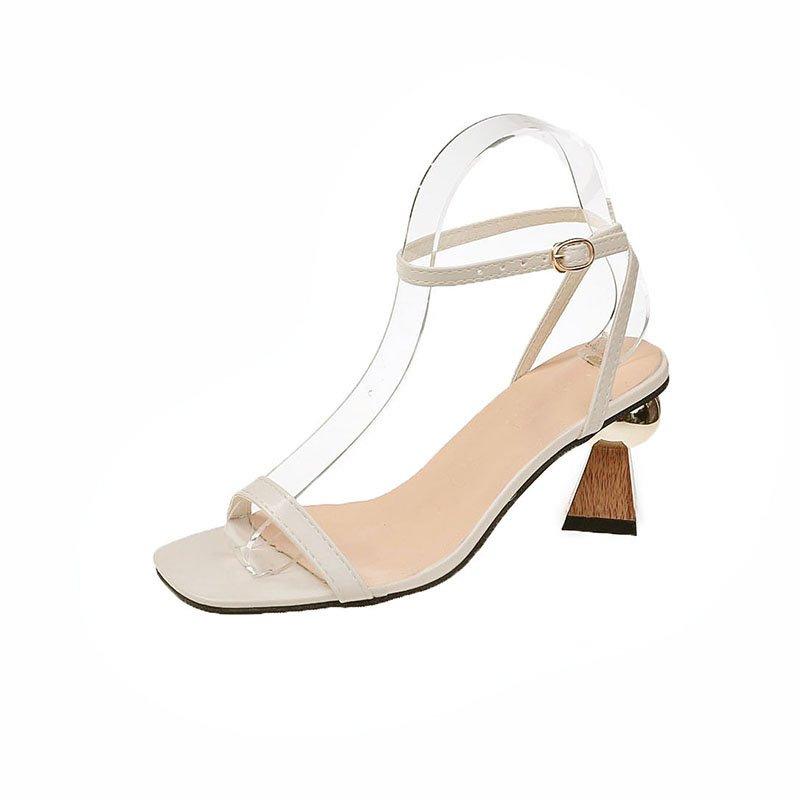 

2025 foreign trade high heels women s 2025 summer new thick heel one-word buckle fashion women s sandals 40 абрикосовий