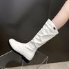 Fashion Waterproof White Flat Mid Calf Shoes Woman Large Size Warm on Promotion Y2k Pu Work Quality Boot Gyaru Half High Boots for Women