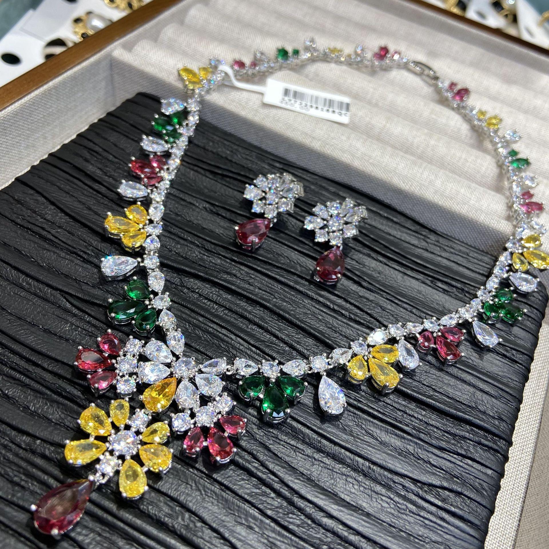 

Princess Tears Secret Land Shining Rainbow Zircon Flower ожерелье серьги комплект праздничные аксессуары свадебное платье ювелирные изделия