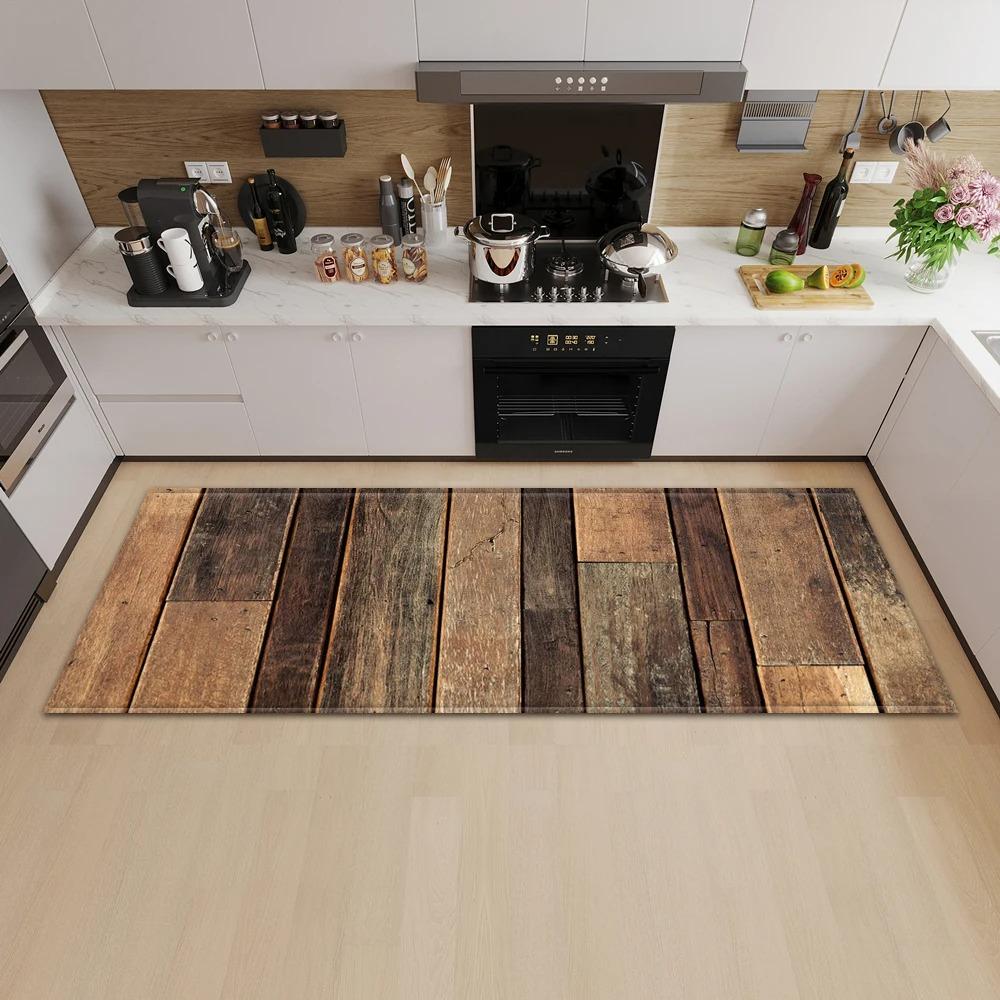 Wood Plank Stripe Color Pattern Home Kitchen Floor Mat Door Front Decoration Floor Mat