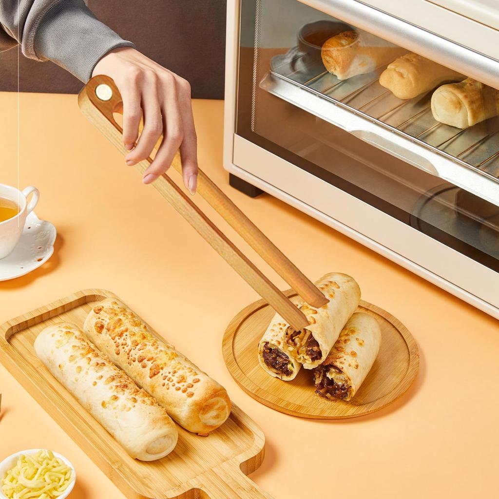 Food Tongs Kitchen Tongs for Serving with Magnets 2 Pieces Wooden Tweezers Grilling Accessories for Cooking Camping Buffet